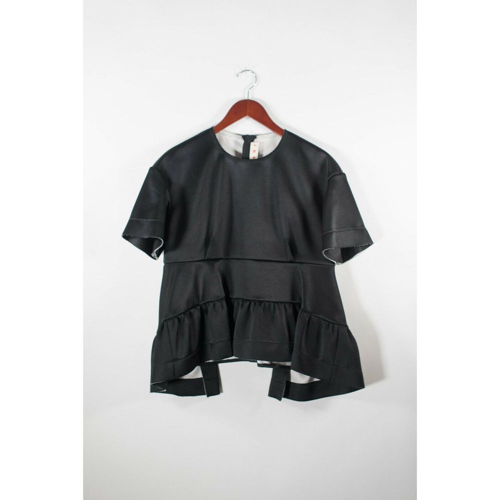 Marni 44 Medium Black Satin Peplum Scuba Knit Top